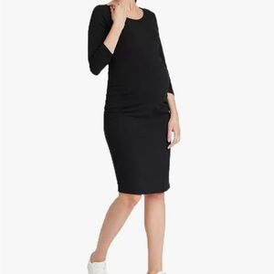 NWT Isabel Maternity Black Knee Length Dress with Side Rouching - Large